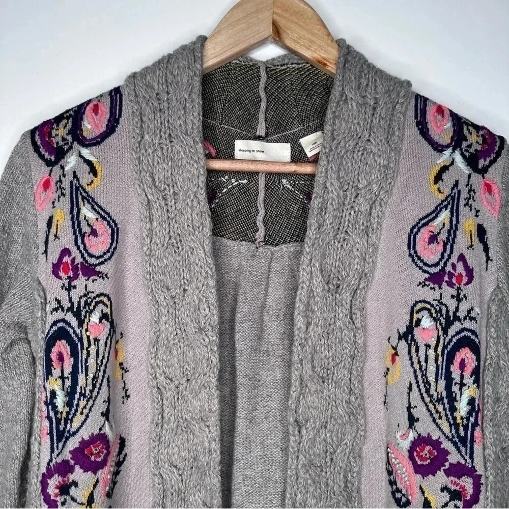 Sleeping On Snow Anthropologie Folklore Embroidered Fringe Hem Cardigan - Picture 4 of 11